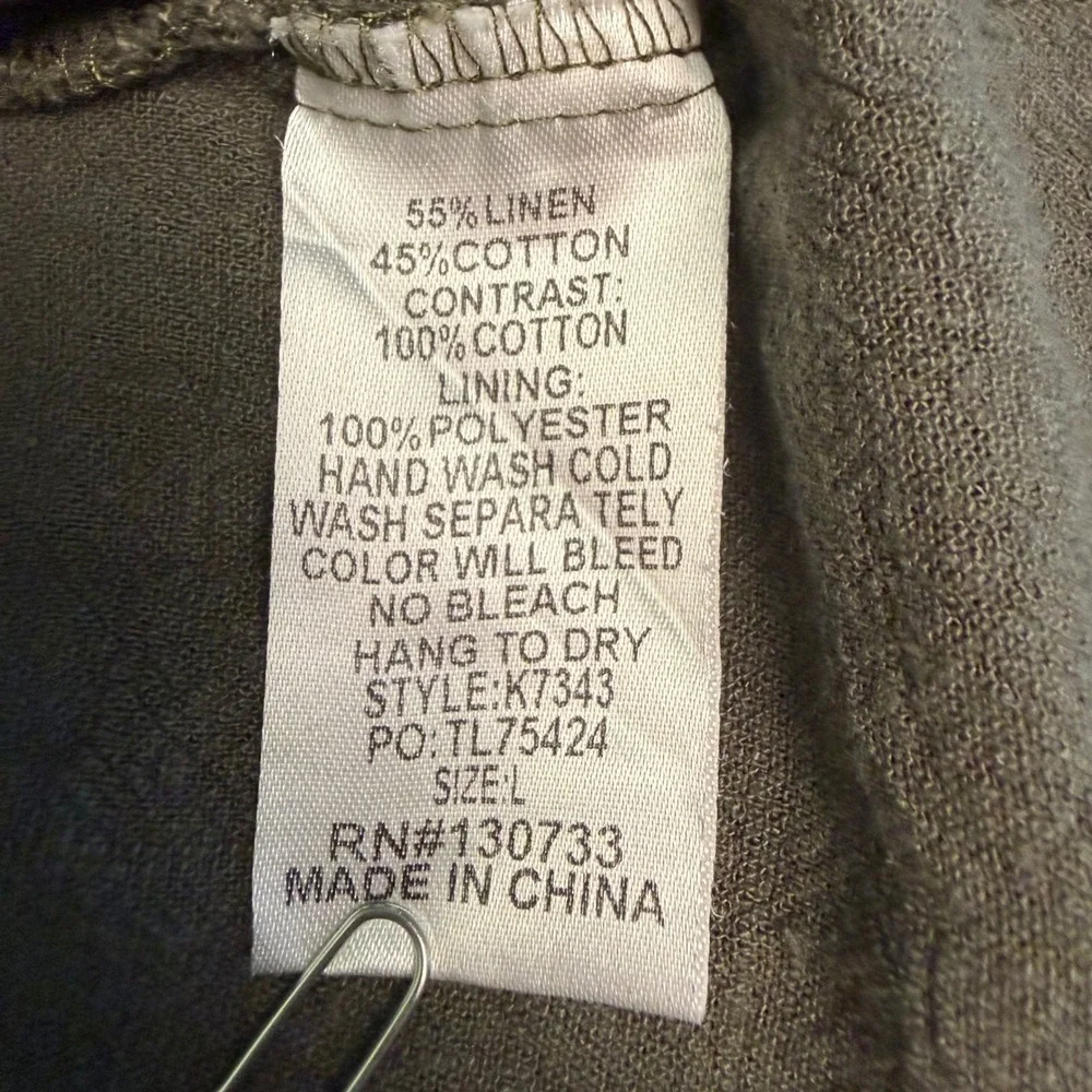 Umgee Womens L Top Shirt Olive Green Floral Embroidered Linen Blend Fringe - Picture 7 of 7